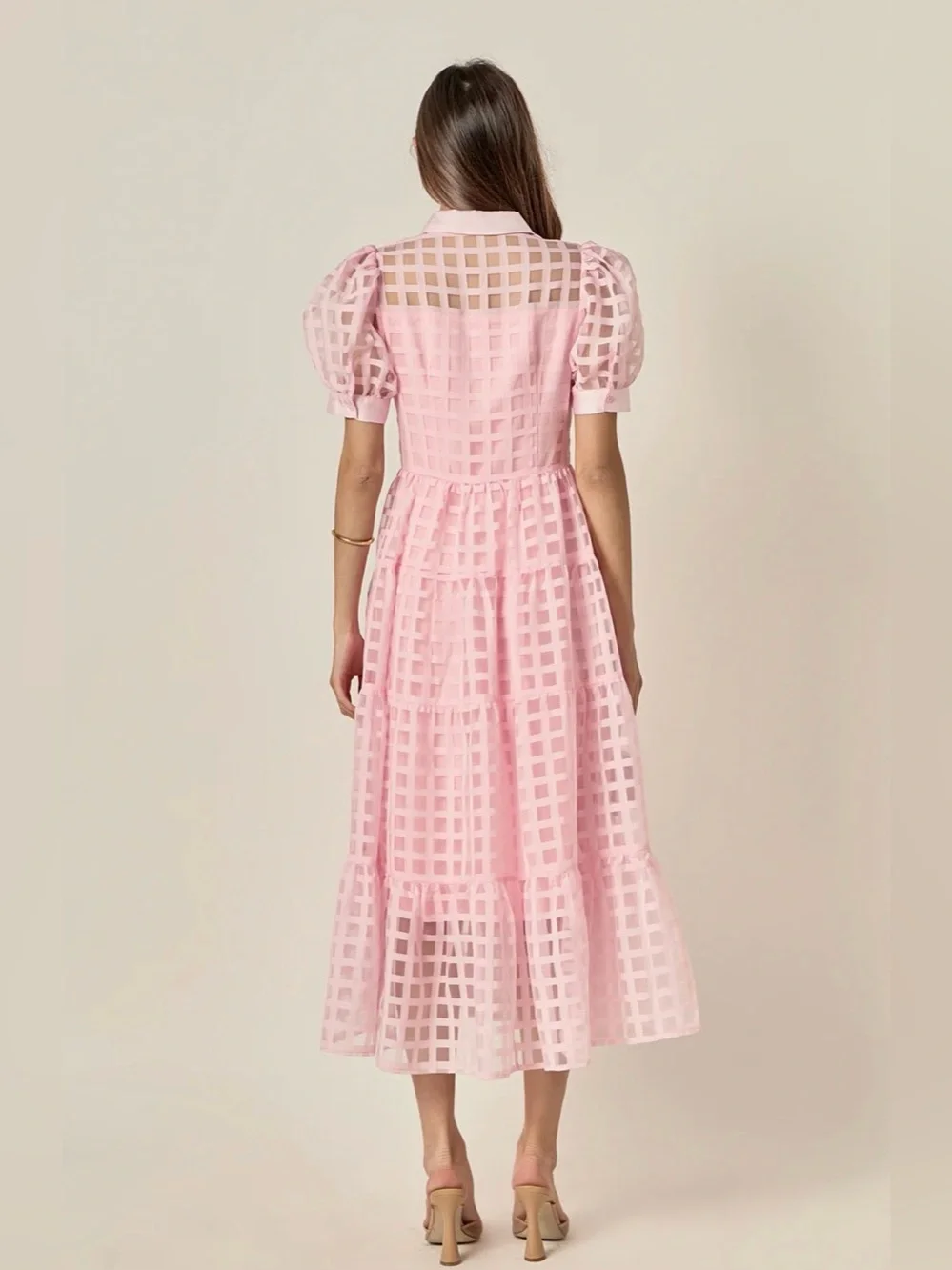 English Factory Gridded Organza Tiered Maxi Dress - Picture 4 of 6